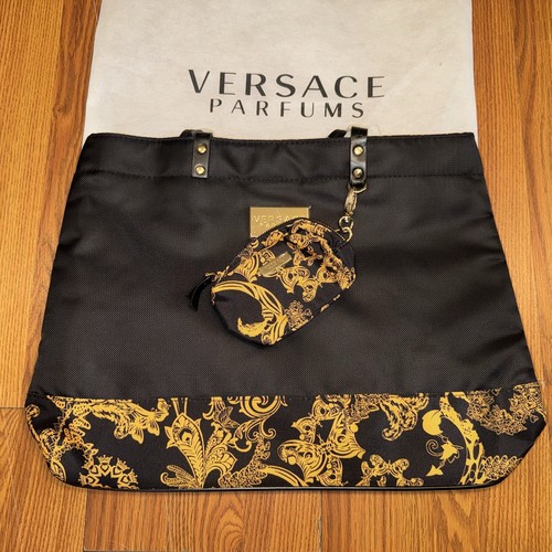 Neu Versace Parfums Weekender Tasche & Mini Münzbeutel Schwarz & Gold Design (034) - Bild 3 von 6