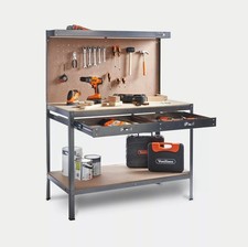 VonHaus Garage Work Bench with Pegboard - Metal and Wooden Workbenches