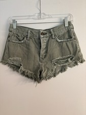 We The Free, Free People Green Denim Cutoff Jean Shorts Size 25