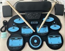 Electronic Drum Set, 9 Pads, 2 Foot Pedals, 2 Drumsticks, Built In Speakers
