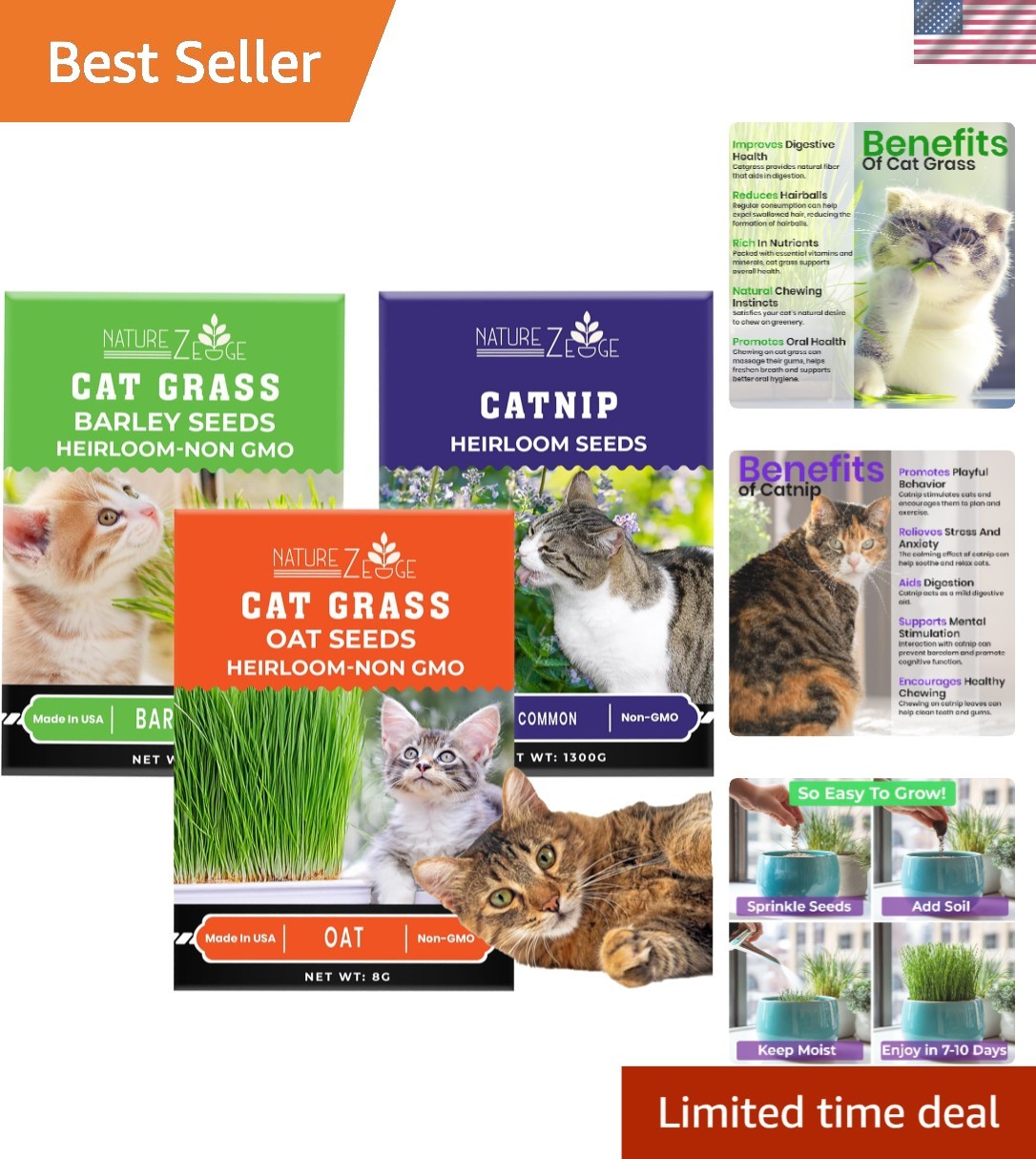 3-Pack Cat Grass Seed Variety Kit - Nourish Your Indoor Cats Naturally