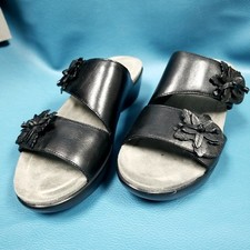Dansko Donna Full Grain Black Leather Slip On Sandals Size EU 38