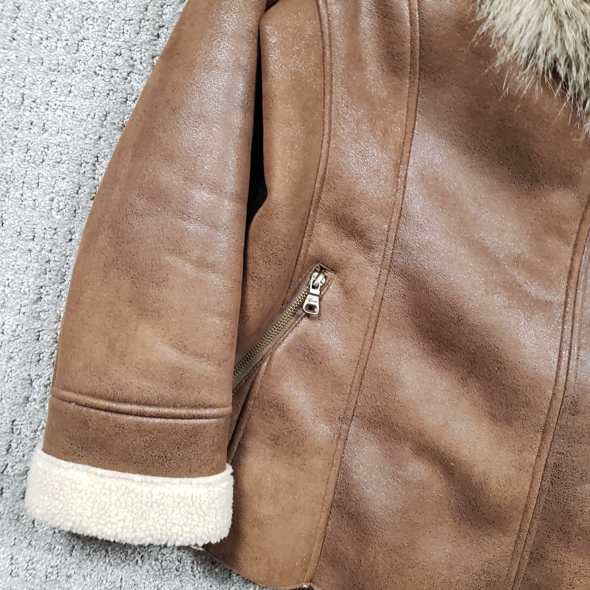 887 BALMAIN レザージャケット ライナー ベージュ ファー 11 L Vintage Y2k Guess Penny Lane Jacket Womens XL Brown Faux Leather