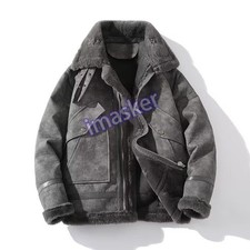 Mens Thick Jacket Winter Lamb Coat Loose Cotton Fleece Lining Warm Outwears Hot