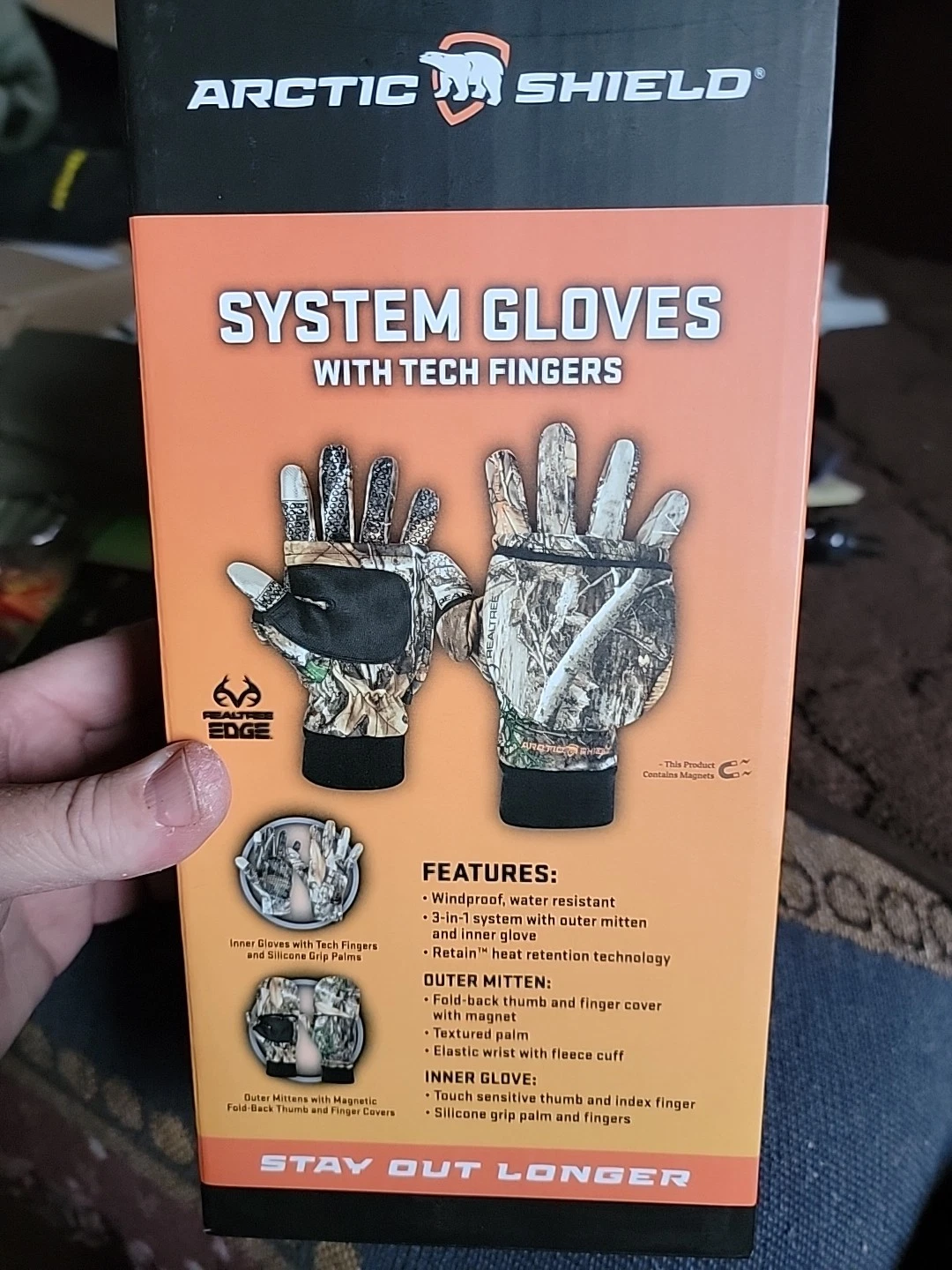 Artic Shield System Gloves W Tech Fingers X-Large, Realtree Edge NEW