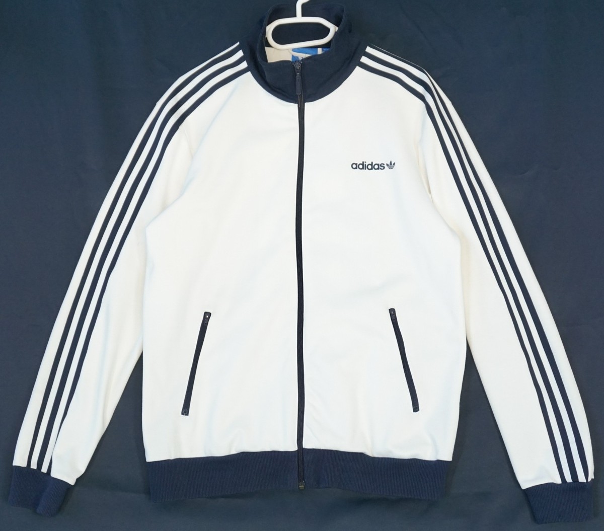 Adidas Firebird White & Navy Full Zip 3 Stripe Track Jacket Men's