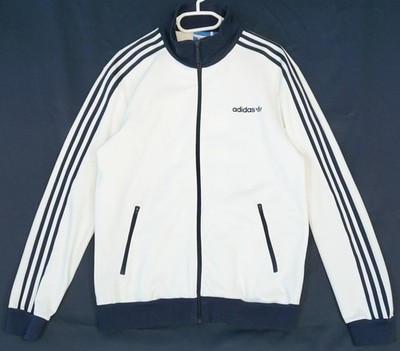 Adidas Firebird White & Navy Full Zip 3 Stripe Trainingsjacke Herren M