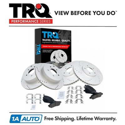 TRQ Performance Brake Rotor Drilled Slotted & Ceramic Pad Front Rear Kit
