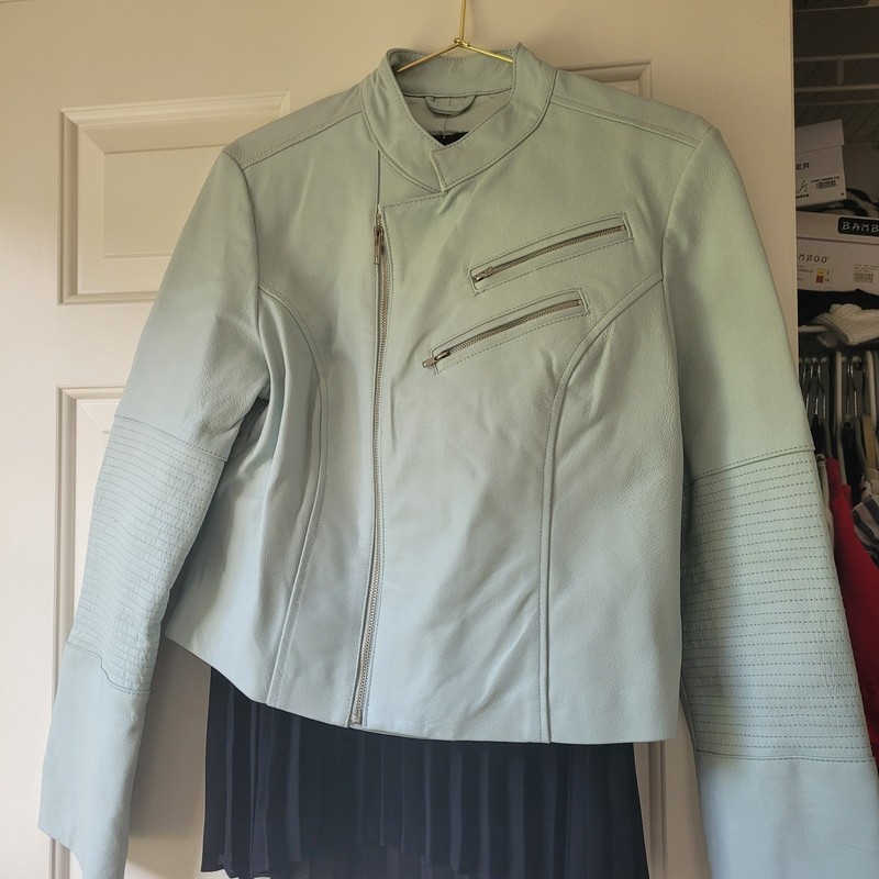 Blue Leather Moto Jacket. L