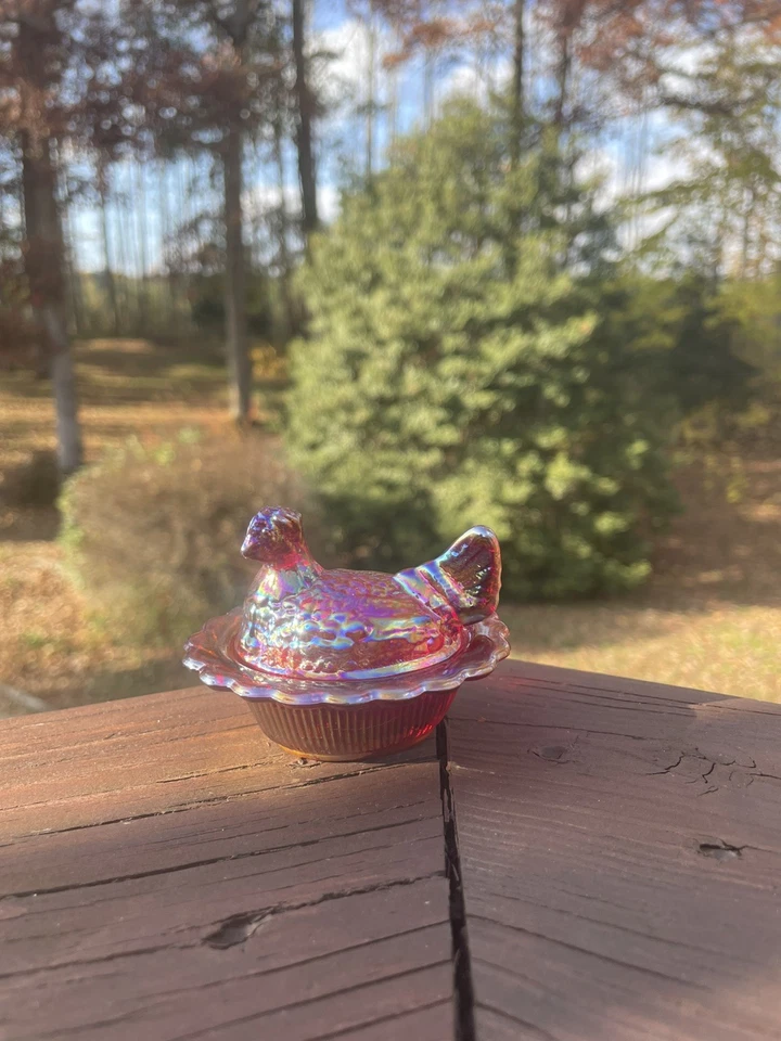 Mosser Ruby Red Carnival Mini Hen On A Nest Glass. No chips or cracks. BEAUTIFUL - Image 2 of 4