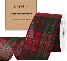 Red Green Tartan Plaid Christmas Wired Ribbon 2.5 Inch X 10 Yards