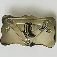 VTG Chambers Belt Co. Nickle Silvertone Belt Buckle Brass Boots Made in USA