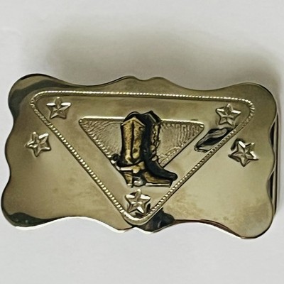 VTG Chambers Belt Co. Nickle Silvertone Belt Buckle Brass Boots Made in USA