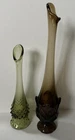Vintage Swung Glass Vases Viking Leaf 14” And Fenton Hobnail 10” Lot