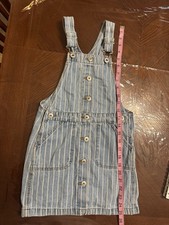 OshKosh B'Gosh Girls Denim Overall Dress Skirt Button Front Pockets Sz 7/7A