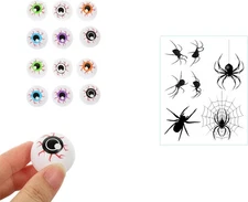 Plastic Eyeball Halloween Ping Pong - 12 Pcs w/Multi-Color + 1 Spider Tattoo