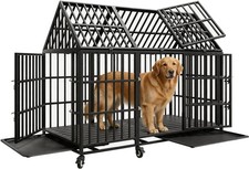 61 inch Indestructible Heavy Duty Dog Crate for Large Giant Dogs with 6 Wheels