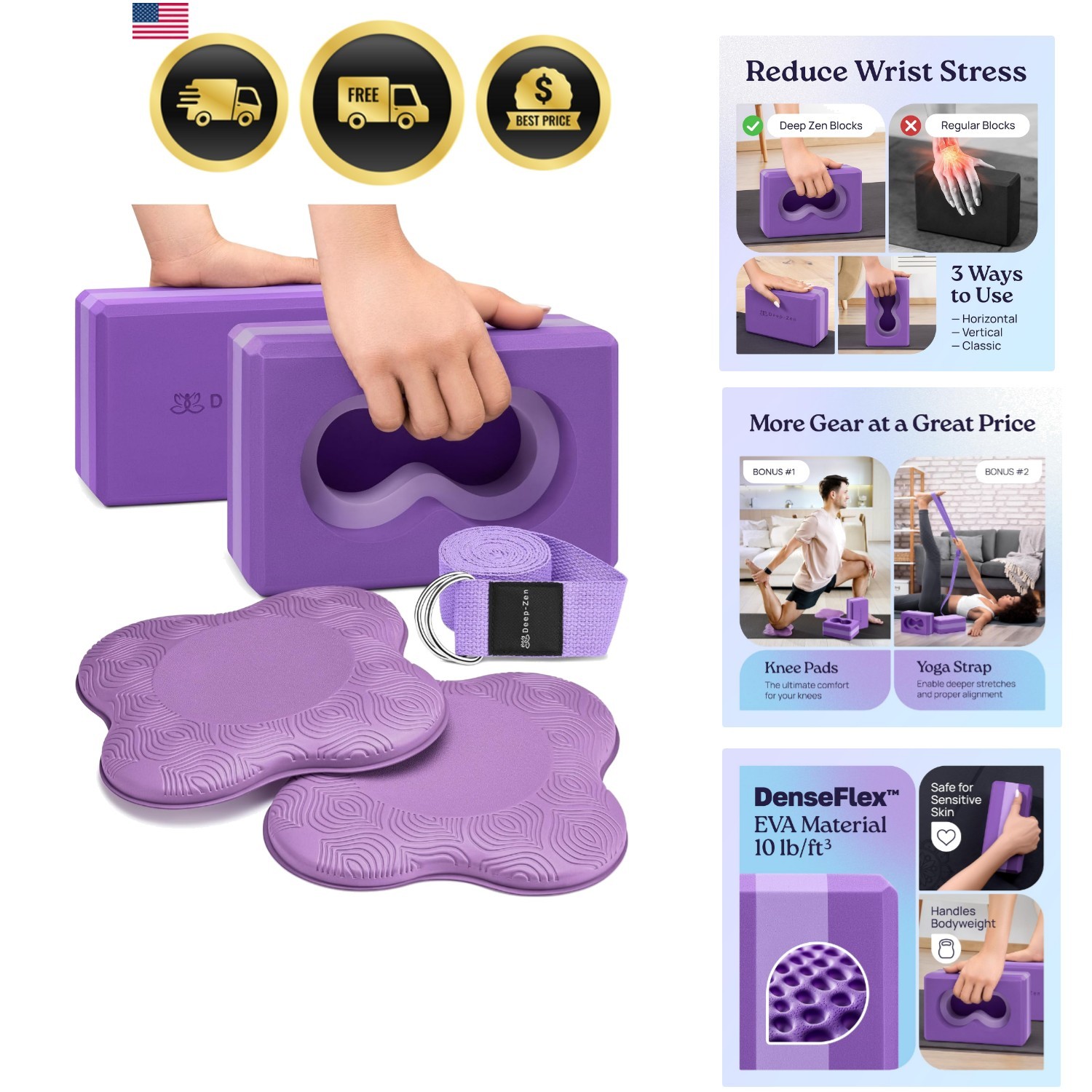 Paquete de 2 bloques de yoga con soporte para muñeca rodilleras correa bloques de ejercicio yoga