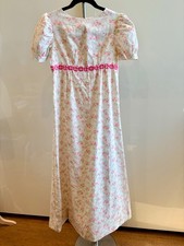 Handmade VTG Pink Cream Floral Design Long Dress W/ Short Puff Sleeves SZ M