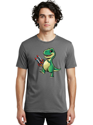 Dino-With-Rocket Mens Graphic Tee, 100% Cotton, Casual Summer Wear