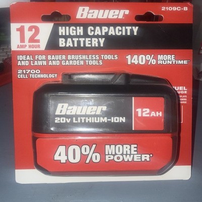 NEW BAUER 20V 12 Ah High-Capacity Lithium-Ion Battery 2109C-B