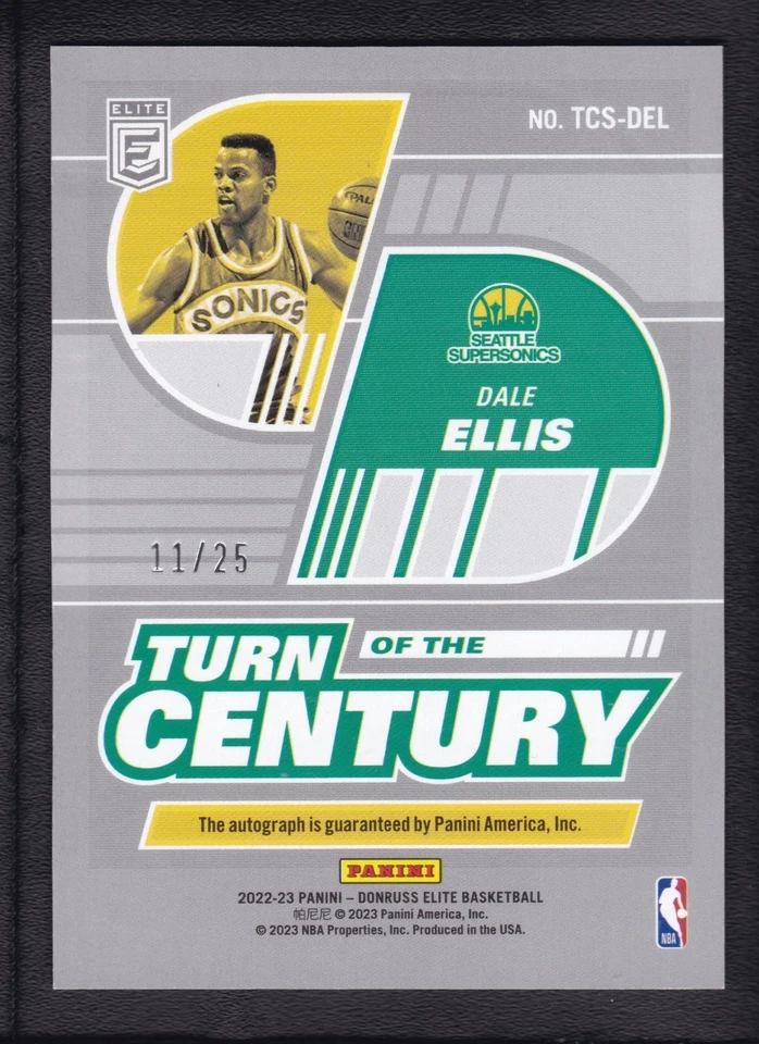 2022-23 DALE ELLIS 11/25 AUTO PANINI DONRUSS ELITE TURN OF THE CENTURY - Image 2 of 2