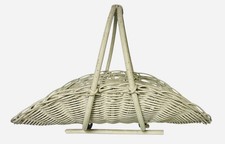 Vintage Herb Flower Gathering Wicker Basket Rattan Handle Country Cream 14