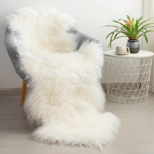 100% Genuine Sheepskin Area Rug Real Lightweight Fluffy Soft Mongolian Long W... - Picture 5 of 8
