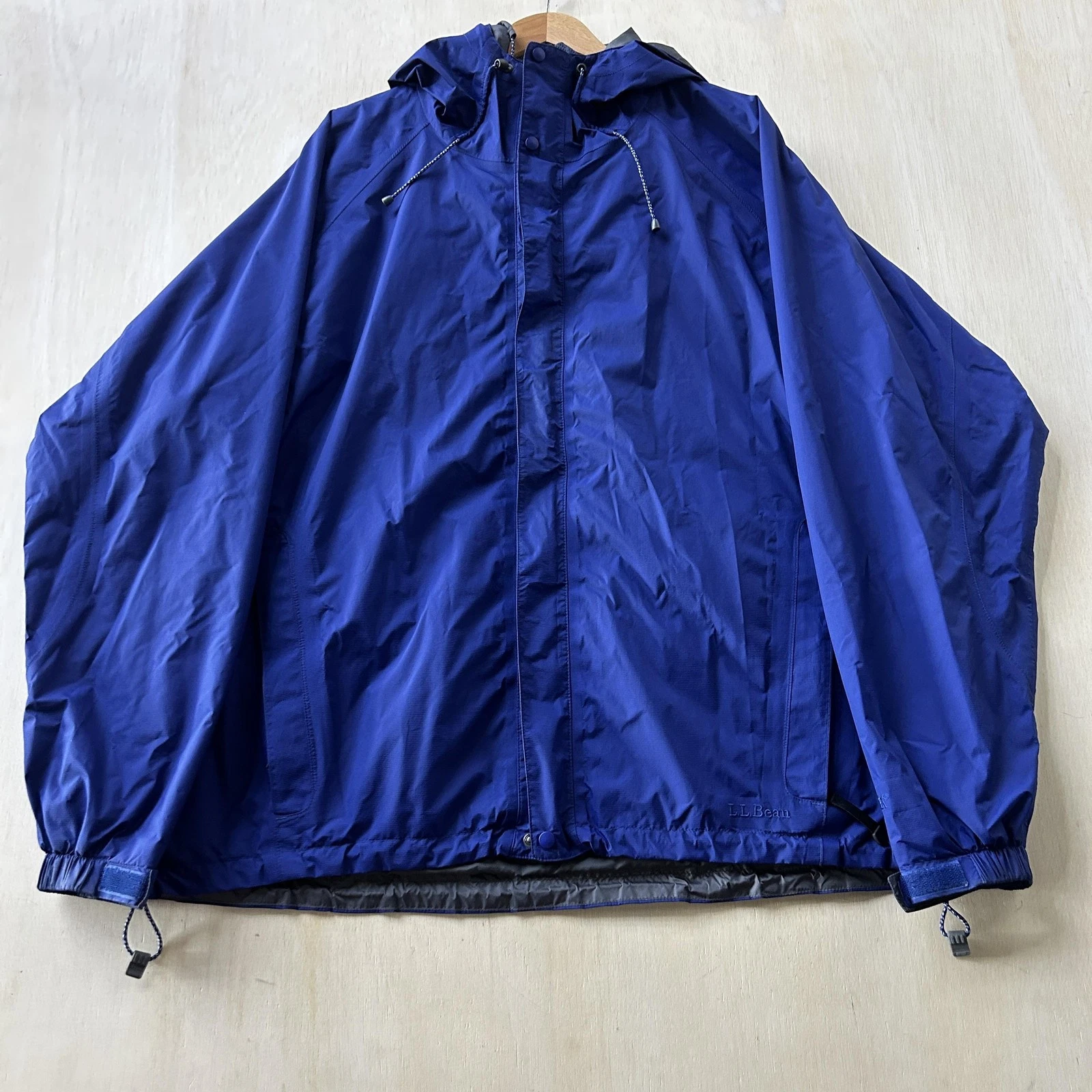 L.L. Bean Jacket Mens 2XL Blue Nylon Hooded Windbreaker Full Zip Lined