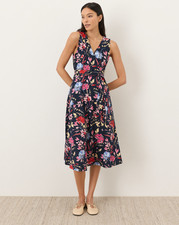 PACT Organic Fit Flare Easy V-Neck Dress, Dayspring Blooms Multi