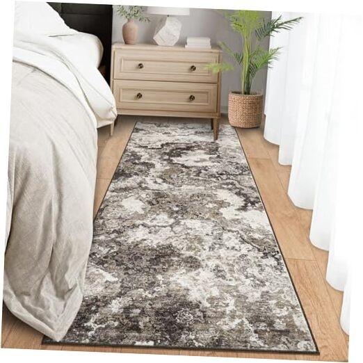 Soft Washable Brown 2x6 Abstract Non-Slip Kitchen Rug Runner