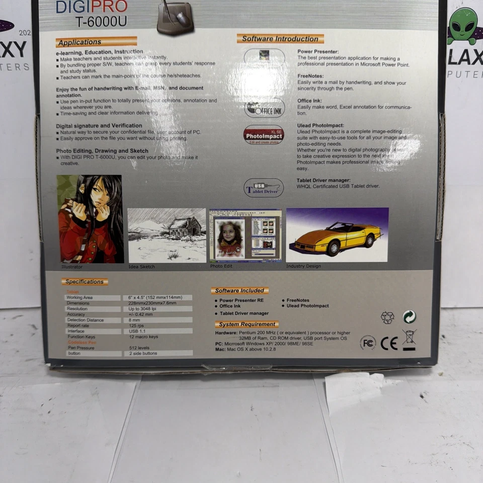 DIGIPRO T-6000U Graphic Drawing Tablet with Cordless Pen and Mouse OPEN BOX - Image 2 of 4