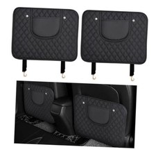 Black Leather Kick Mats - 2 PCS Car Seat Protector with Storage - Black