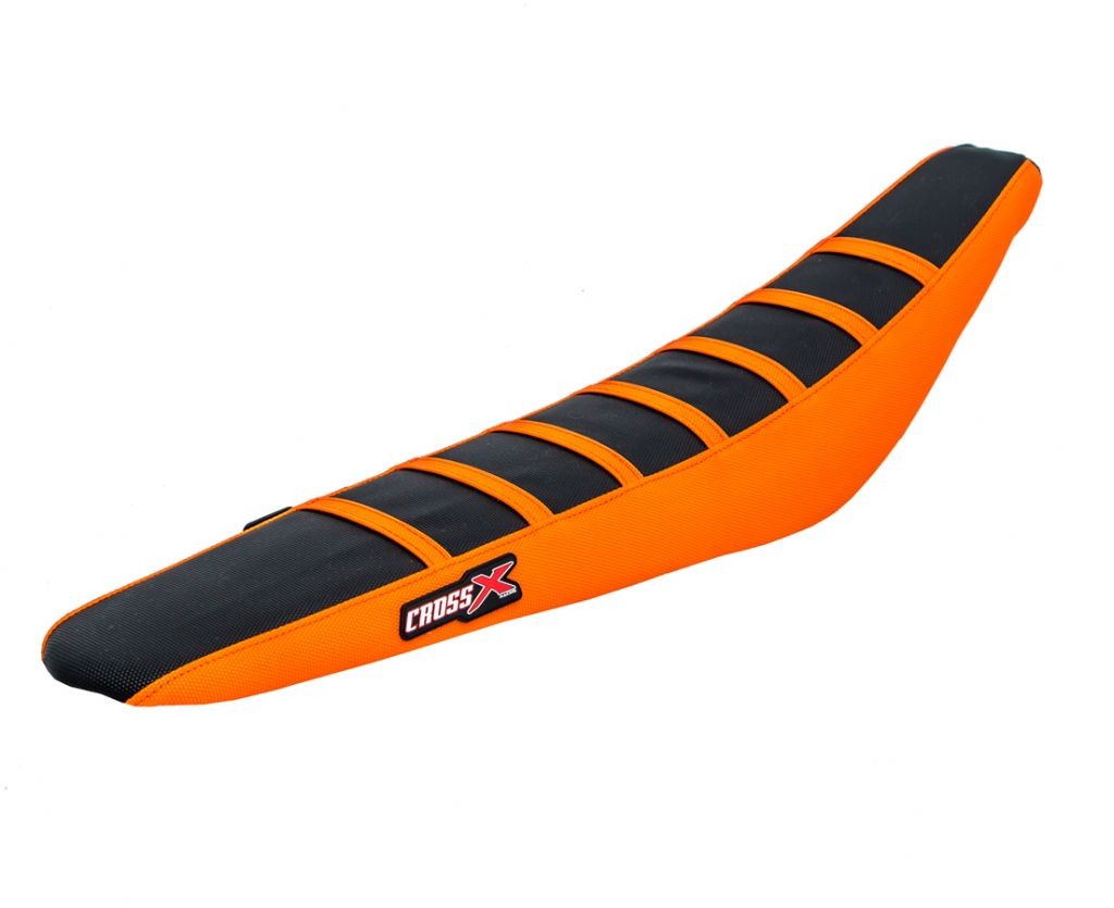 Housse de siège KTM SXF et SX haut de gamme noire et orange à rayures grip