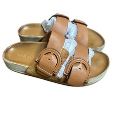 Vince Glyn Leather Double Strap Buckle Slide Sandals Tan Brown Womens 6.5 M