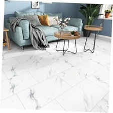 White Marble Peel and Stick Floor Tile Roll 24" x 12" Bathroom 4 Tiles 1.White