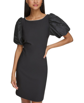 Karl Lagerfeld Paris Women's Mixed Media Mini Sheath Dress (Black, 16)