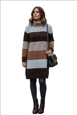 Women's Mystree Striped Turtleneck Sweater Dress S Brown Gray