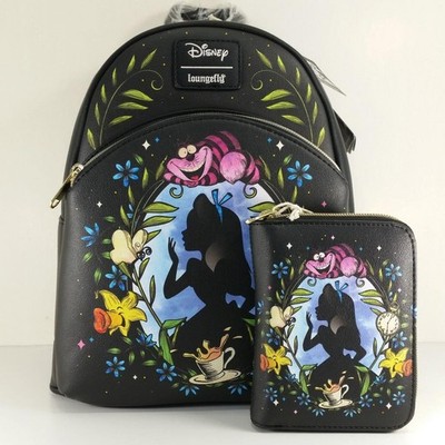 Disney Alice In Wonderland Cameo Mini Backpack & Wallet Set Glow Accent Cheshire
