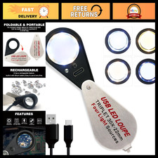 30X Jewelers Loupe Magnifier with UV  LED Lights, USB Rechargeable, Foldable Ey