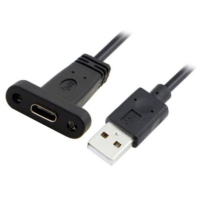 SYSTEM-S USB A Male zu USB C Female Panel Mount Stecker Ladekabel 90 cm