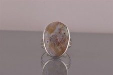 Sterling Silver 25mm Oval Faceted Brown Agate Triple Band Ring 925 Sz: 8