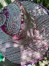 Handmade Purple Sequinned Embelished Festival Tassle Cowboy  Indian Sari Hat