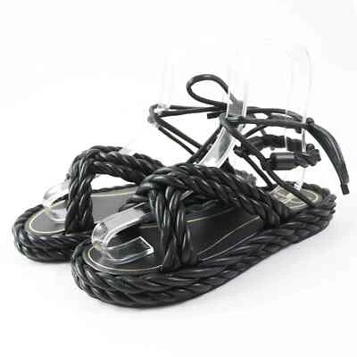 Valentino Garavani Sandales Plates En Cuir À Lanière De Cheville 36 Nero - Photo 1/4