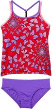 Nike Girls Butterfly T Cross-Back Red Tankini Set L9134 Size Large 12-13 YRS