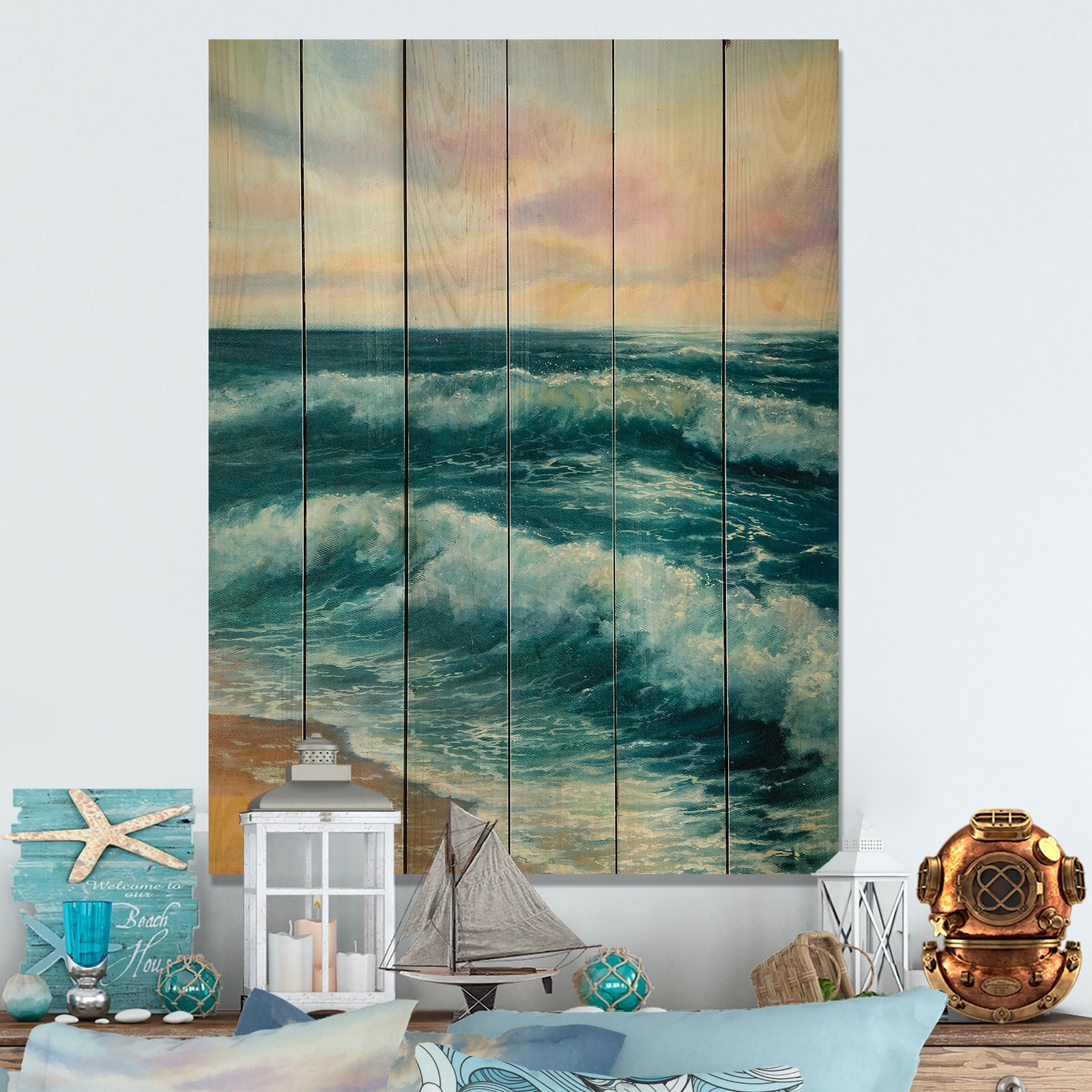 Designart 'Wild Blue Ocean Waves XVIII' Nautical & Coastal Wood Wall Art -