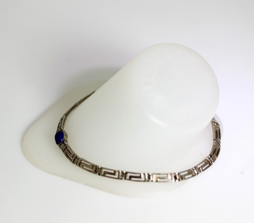 Pulsera de tenis de plata esterlina de 8,5" con 2 piedras ovaladas de vidrio azul y des azteca - Imagen 4 de 8