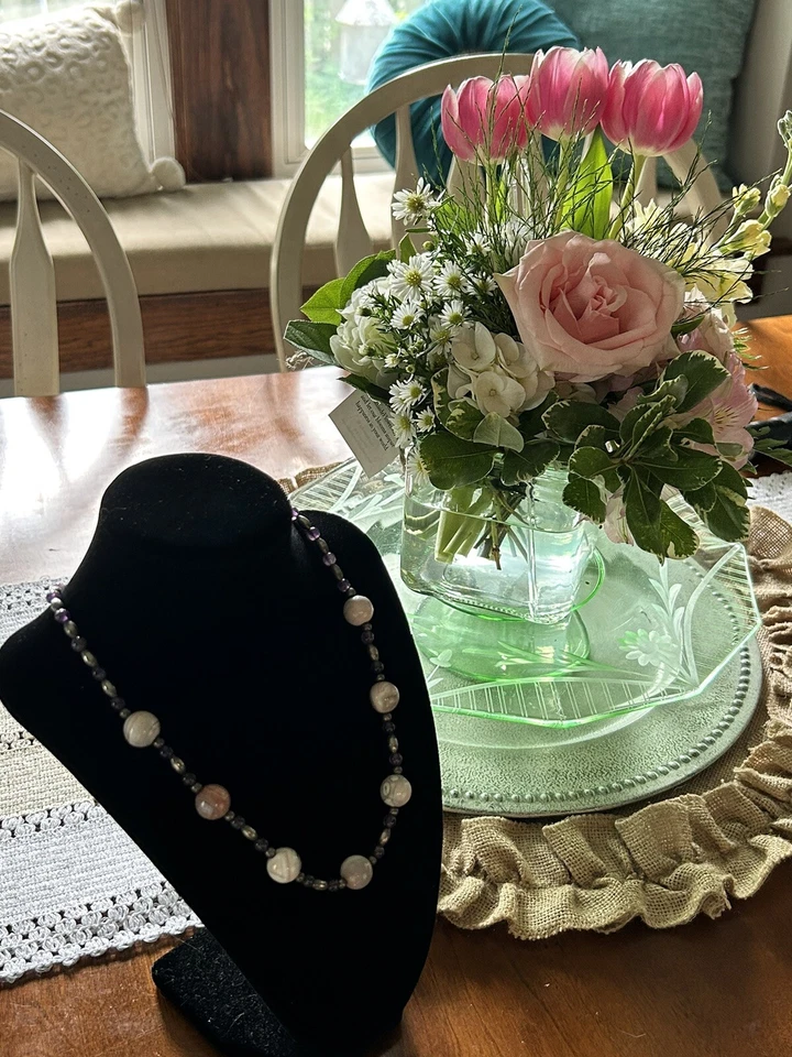 "Collar redondo de plata de ley con piedra lunar facetada, 20"" de largo" Foto 4 de 4