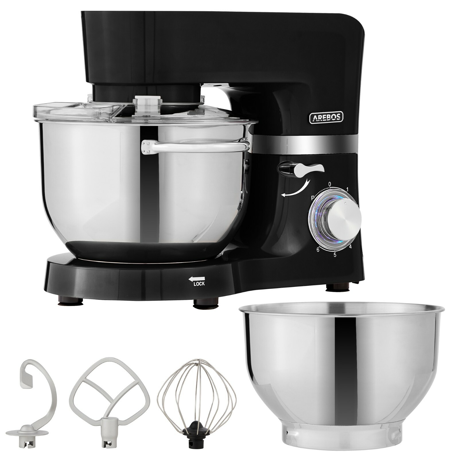 AREBOS Robot Da Cucina 1500W con 2 x Ciotole in Acciaio Inossidabile i 6 Gradini