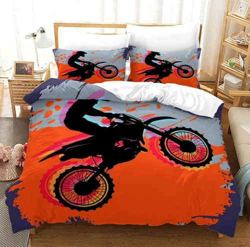 Teen Boy Kids Bedding Motocross Motorbike Quilt Cover Motorcyclist Doona Covers - Picture 4 of 6